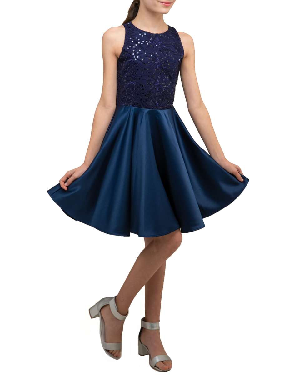 Girl's Pleated Sequin Racerback Dress, Size 7-16